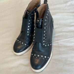 Linea Paolo Black Leather Ankle Boots with Studs